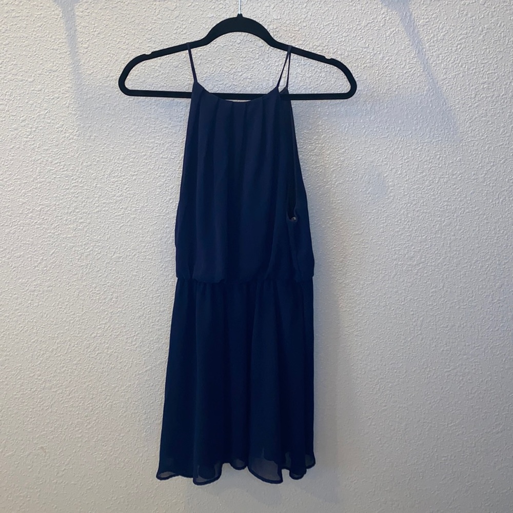 Navy blue flowy spaghetti strap dress